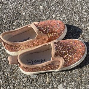 Cat & Jack pink sparkly slip on shoes 7T like new